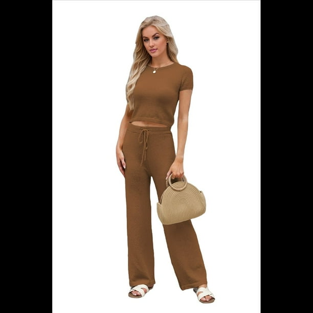 Conjunto Deportivo de Verano para Mujer, de Corta y Bloques de Color, con Pantalones Ajustados, A Juego, para Estar en Casa, 2025 Color Café S