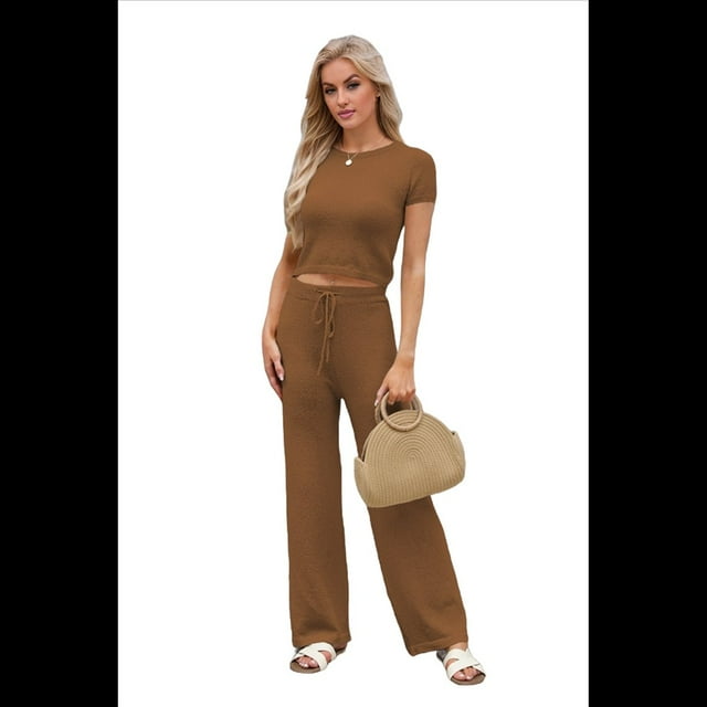 Conjunto Deportivo de Verano para Mujer, de Corta y Bloques de Color, con Pantalones Ajustados, A Juego, para Estar en Casa, 2025 Color Café S