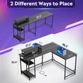 thumbnail image 2 of Hyxoo L Shaped Gaming Desk with Power Outlets & LED Lights, Computer Desk with Monitor Stand & Hook, Corner Desk with Storage Shelf, Office Long Desk for Bedroom-55 Inch-Black, 2 of 9