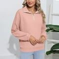 thumbnail image 4 of Weiqiqre Tops for Women Trendy Long Sleeve Quarter Zip Pullover Quilted Sweatshirt Casual Loose V Neck Collared Tops with Pockets, 4 of 7