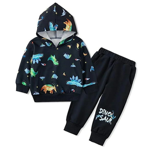 XBASW Baby Boys Spring Fall Sweatsuit Outfit 1-5T Toddler Dinosaur Print Hoodies Sweatshirt Sweatpants 2PCS Set