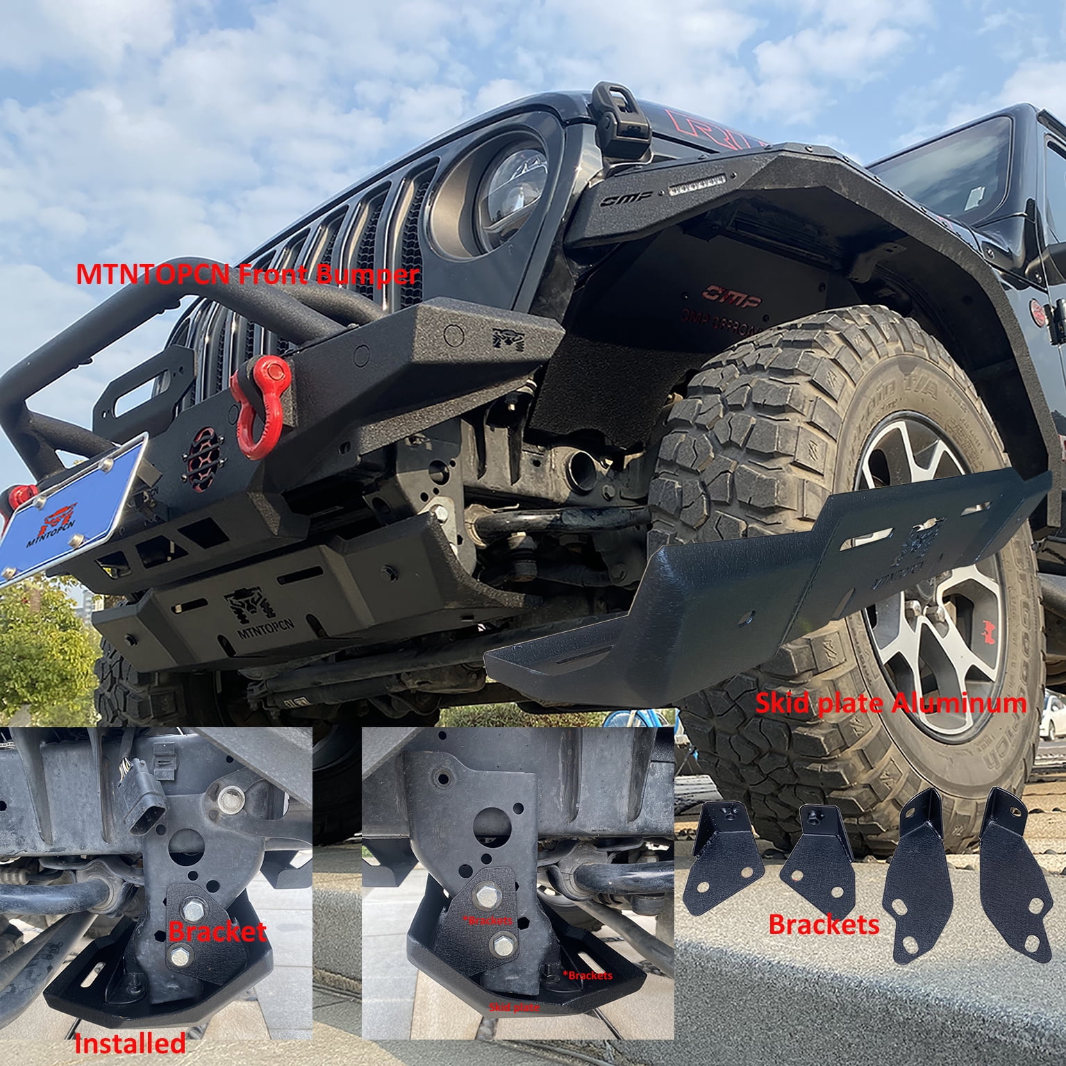 MTNTOPCN Aluminum Skid Plate for 2018-2026 Jeep Wrangler JL JLU & 2020-2026 Jeep Gladiator