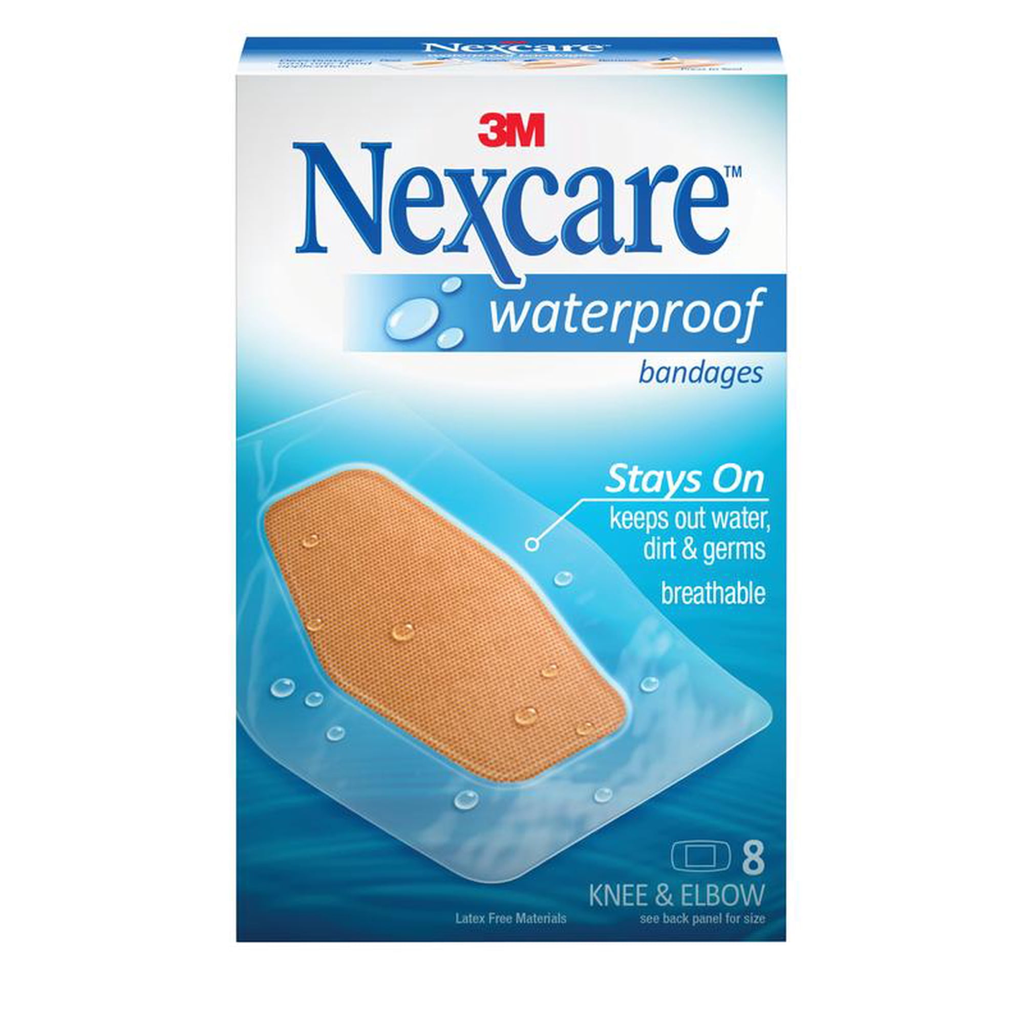 Nexcare Wateproof Adhesive Strip, 2 X 3 Inch Plastic Knee / Elbow Sheer Sterile, 3M, 581-08 - Box of 8