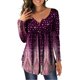 thumbnail image 2 of Pntutb Moda Mujer Cuello Redondo Botones Impresos Manga Larga Dobladillo Asimétrico Top Pntutb Pntutb-2578, 2 of 6