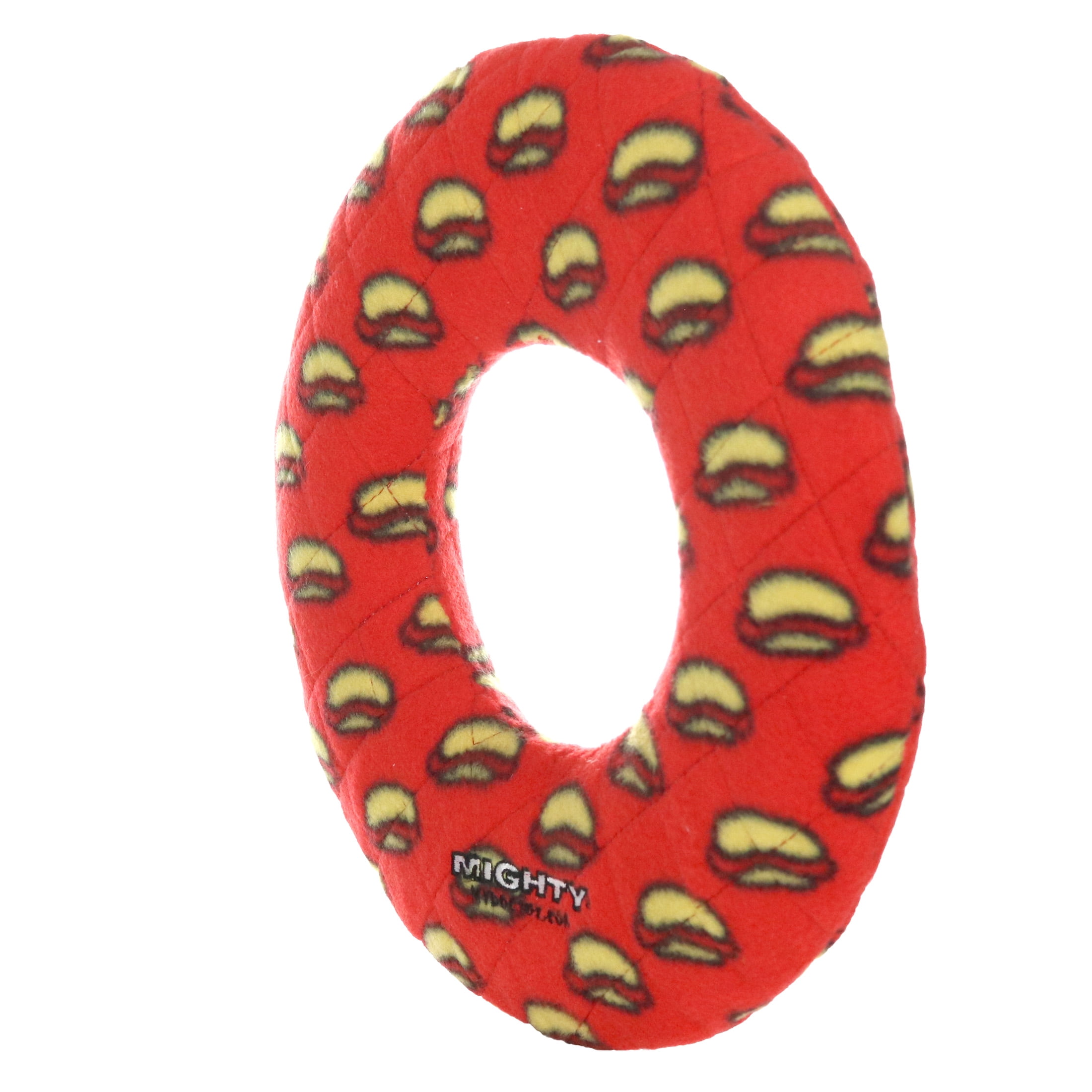 Mighty No Stuff Ring Red Durable Plush Squeaky Dog Toy