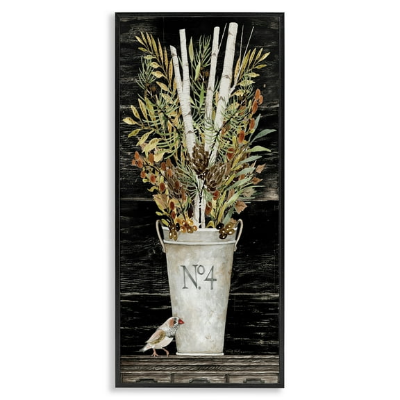 Stupell Industries Rustic Forest Greenery Bouquet Botanical & Floral Painting Black Framed Art Print Wall Art, 10 x 24