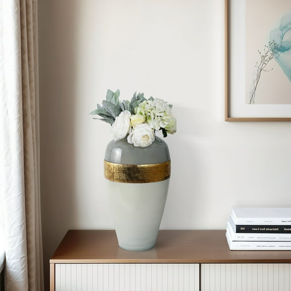 Glass Vase with Accent - Handcrafted Glam Design - Elegant Glass & Metal Decorative Vase for Home, Office, Bedroom & Living Room - 21" White