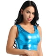 thumbnail image 2 of Yartina Fashion Women's PVC Leather Metallic Sleeveless Scoop Neck Crop Tank Tops Lake Blue One Size, 2 of 7