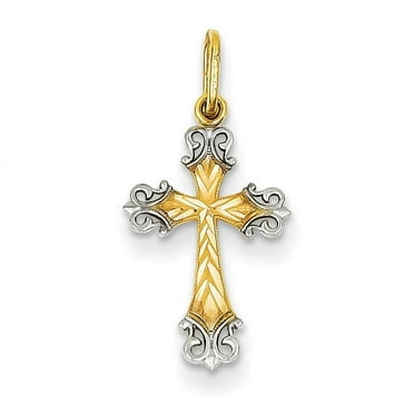 14k & Rhodium Cross Charm