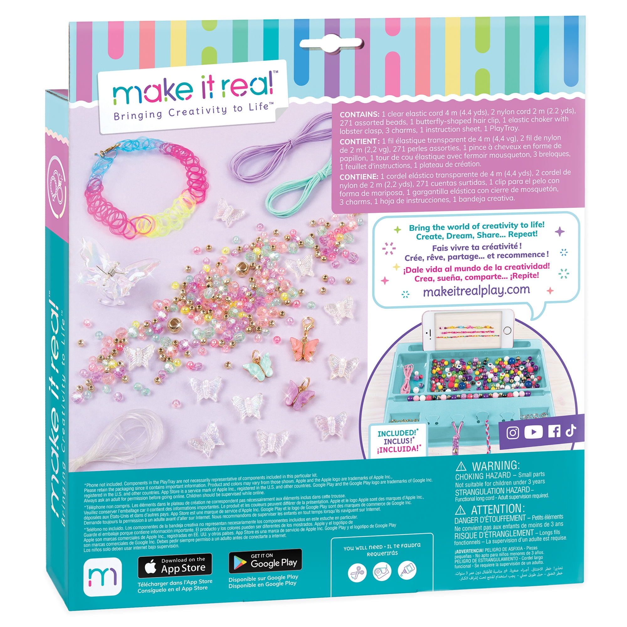 Make It Real: Butterfly DIY Jewelry Set - Create 7 Pieces of Jewelry,  Guides You to Design & Create Their Own Fashionable Jewelry, 281 Pieces,  Includes Play Tray, Tweens & Girls, Ages 8+ 