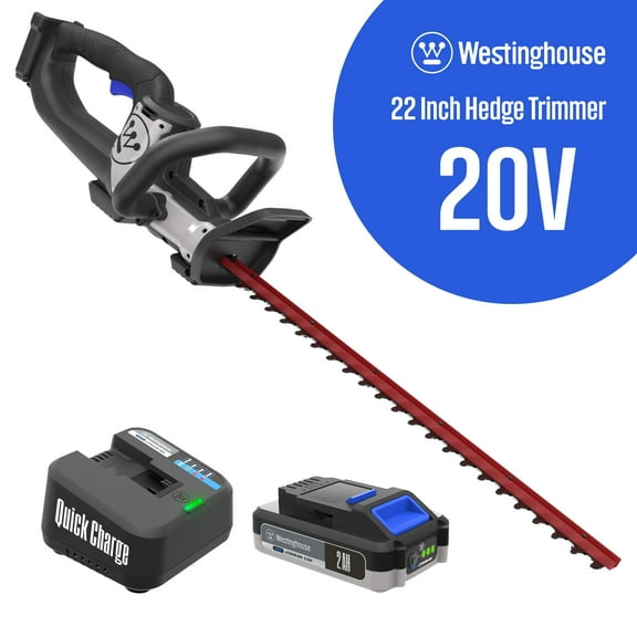 Westinghouse 20V Cordless Hedge Trimmer, 22 Inch Dual-Action Steel Blades, 2.0Ah Battery and Charger Included
