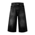 thumbnail image 4 of Risckoth Women Washed Denim Culottes, Mid Rise Wide Leg Cropped Jeans With Pockets S-3XL, 4 of 6