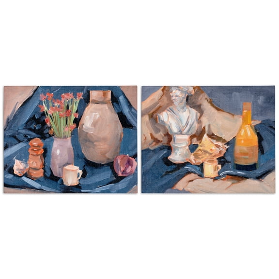 Stupell Industries Traditional Still Life on Drapery Plants & Flowers Painting Wrapped Canvas Art Print Wall Art, 20 x 16, Set of 2