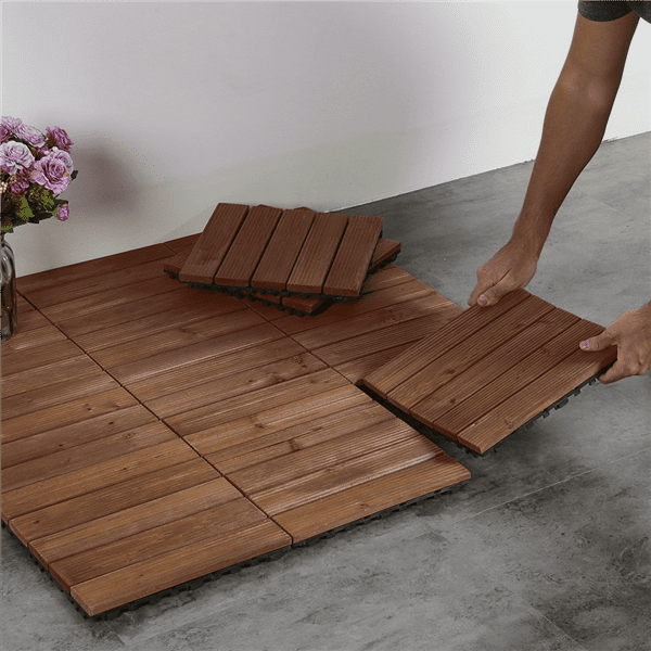 Renewed Topeakmart 27PCS Patio Pavers Decking Flooring Deck Patio Tiles Interlocking Wood Tiles Patio Garden Deck Poolside Indoor Outdoor 12 x 12in