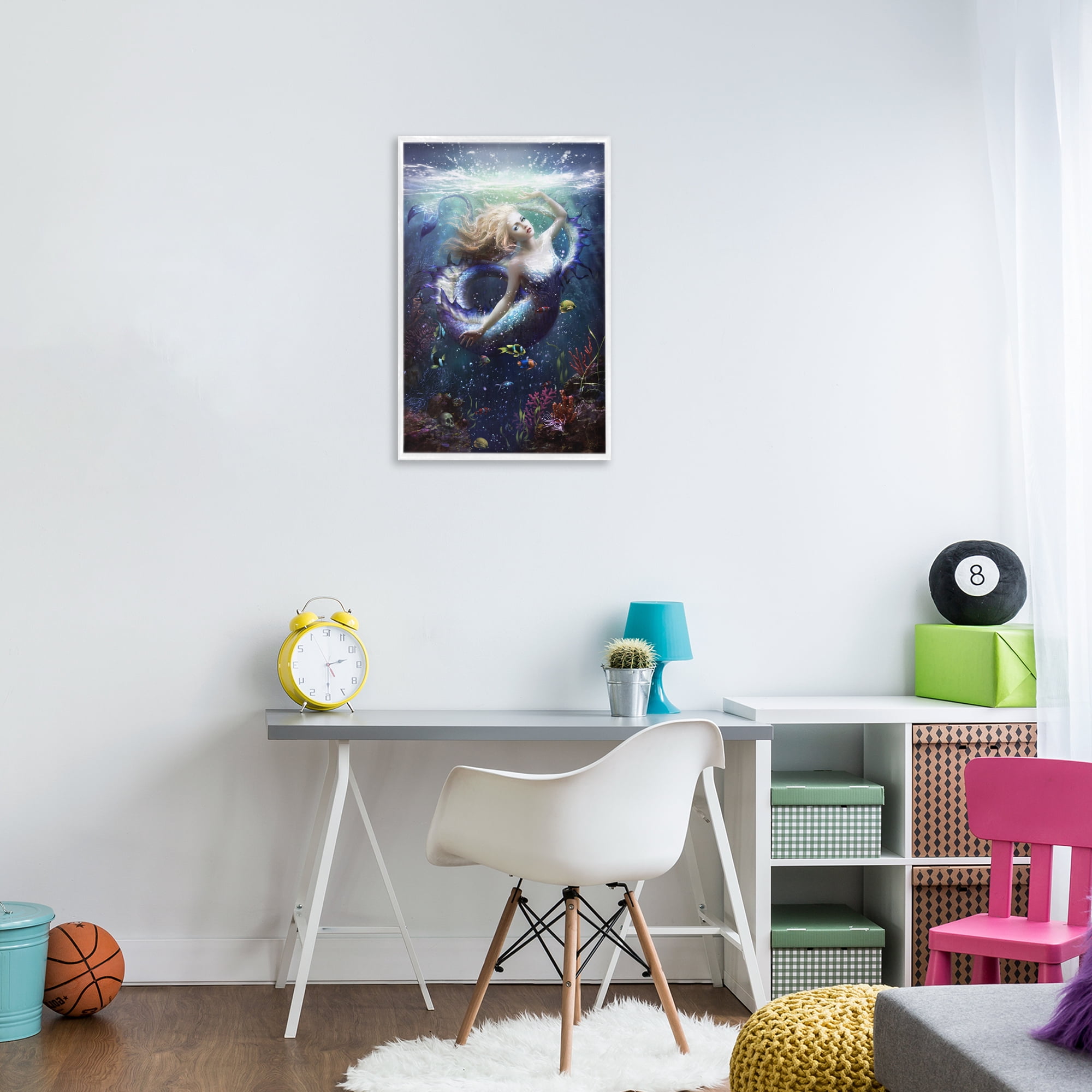 Stupell Industries Deep Sea Mermaid White Framed Giclee Art, design by Melanie Delon