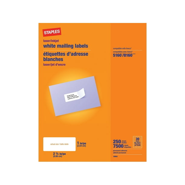 Staples Laser Inkjet Address Labels 1 X 2 5 8 White 30 Labels Sheet 18063 Siwt100 Walmart Com Staples Laser Inkjet Address Labels 1 X 2 5 8 White 30 Labels Sheet 18063 Siwt100 Walmart Com