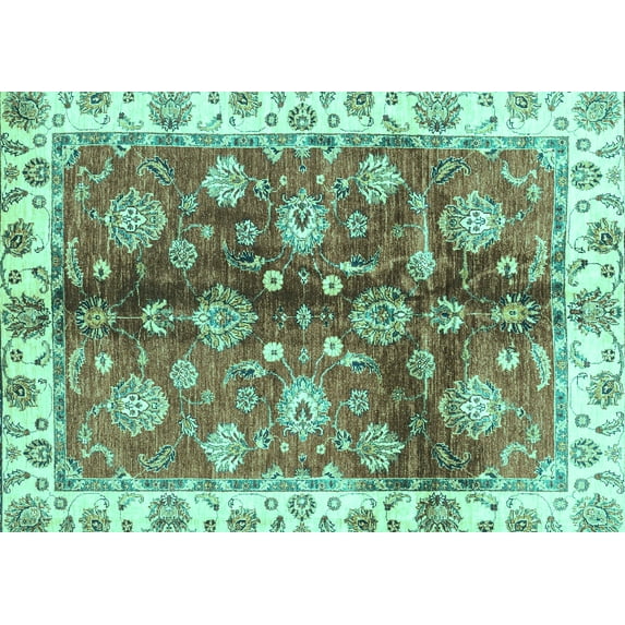 Ahgly Company Machine Washable Indoor Rectangle Oriental Turquoise Blue Traditional Area Rugs, 5' x 7'