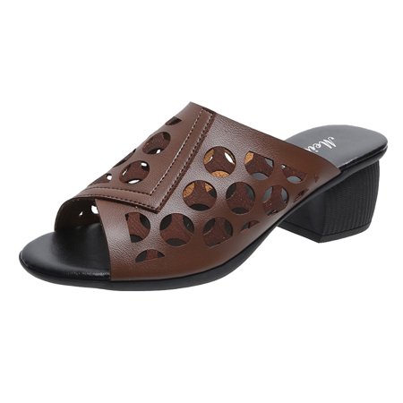 

Womens Sandals Ladies Fashion Solid Color Summer Hollow Retro Thick High Heel Fish Mouth Sandals Women S Sandals Pu Coffee 40
