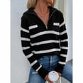thumbnail image 1 of Suéter de punto de manga larga con cuello alto y rayas para mujer, estilo europeo y americano, con cremallera, para otoño e invierno, 1 of 5