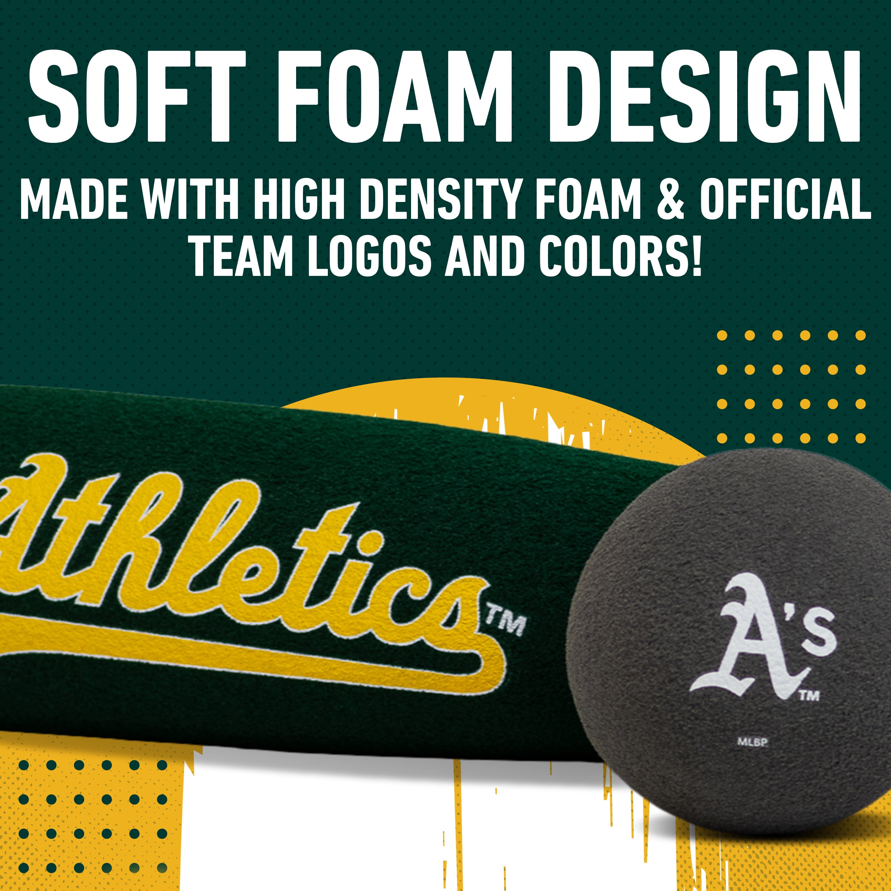 Franklin Sports MLB Oakland Athletics Foam Bat + Ball Set, 21 in