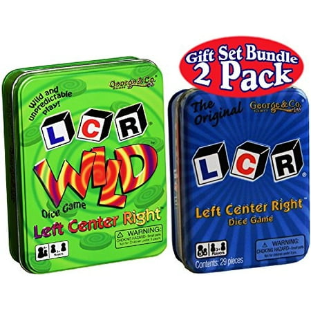 Blue Gift Set LCR (Left Right Center) Dice Game in Blue Tin & LCR Wild Dice Game in Green Tin Gift Set Bundle - 2 Pack ()