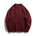 thumbnail image 5 of Men's Cable Knit Sweater Round Neck Thickened Pullover Textured Warm for Winter Casual Wear and Christmas Holiday Gatherings,Red,3XL, 5 of 5