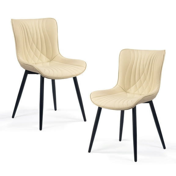 Kidol & Shellder Dining Chairs Set of 2 Soft Leather Dining Room Chairs with Sleek Metal Legs,Beige