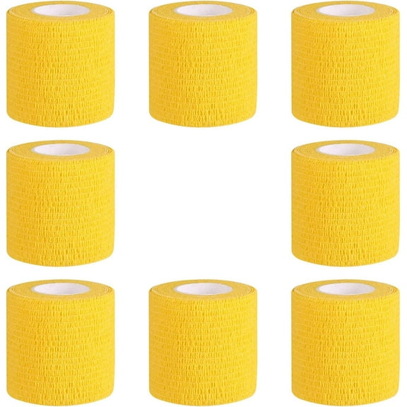 Bandage Wrap 8 Pack 2”x 5 Yards Self Adhesive Bandage Wrap Breathable Cohesive Bandage Wrap Rolls Athletic Elastic Self Adherent Wrap for Sports Injury ,Wrist, Knee, Ankle Sprains and Swelling(Yellow)