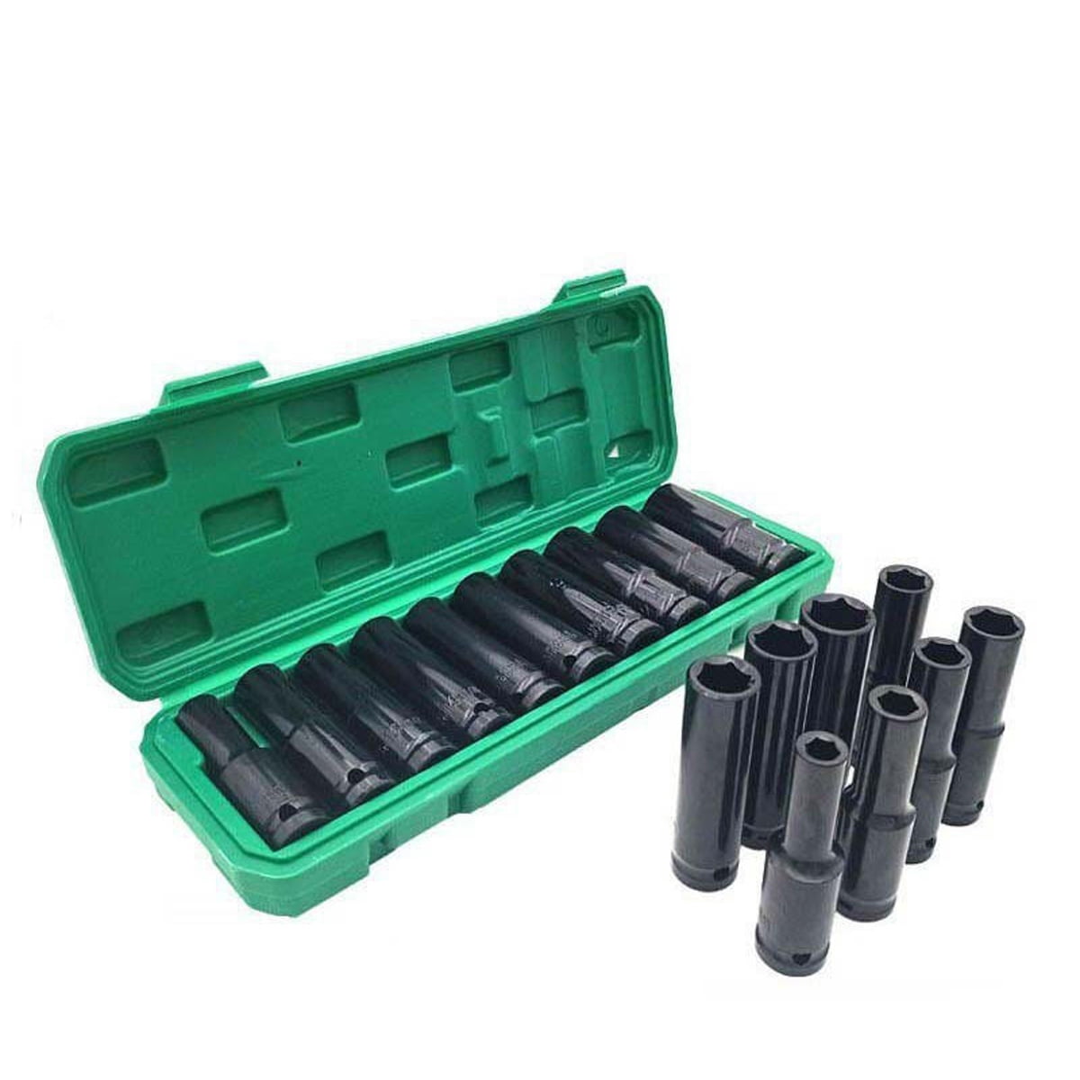 10pcs 1/2in Deep Drive Impact Socket Set 6‑Point 8‑24mm Carbon Steel Auto Repairing Tool