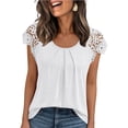 thumbnail image 2 of Womens Lace Tops Pleated Short Sleeve Shirts Summer Business Casual Dressy Blouses White M, 2 of 7