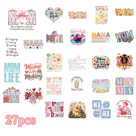 27 Sheets Mother's Day Iron On Transfers, DTF Transfer Ready to Press for T-Shirts, Mother Love Mama Life Mom , DIY Gift for MAMA, Waterproof Heat Transfer Vinyl for Apparel