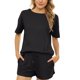 thumbnail image 3 of Conjunto de pijama de gofres de manga corta para mujer, top de salón y pantalones cortos, chándal de 2 piezas (negro) Zhivalor BST2002915-2, 3 of 5