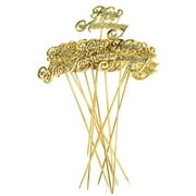Plastic Chrome "Happy Anniversary" Pick, Gold, 5-Inch, 12 Count