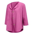 thumbnail image 4 of Only Moment Blouses for Women 3/4 Sleeve V Neck Wash Cotton Blouses Business Casual Tops Zip Front V Neck Work Shirts Loose Fit Tunic Tops Hot Pink,S, 4 of 9