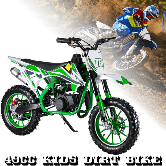 49cc Kids Dirt Bike, Gas Power 2-Stroke Dirt Bike, Motocross with Off-Road Tires Shock Absorption Springs Soft Seat Cushion Pocket Motorbike with Front Rear Disc Brakes for Uphill