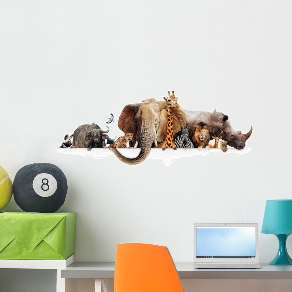 Peering Safari Animals Wall Decal Wallmonkeys Peel and Stick Animal ...
