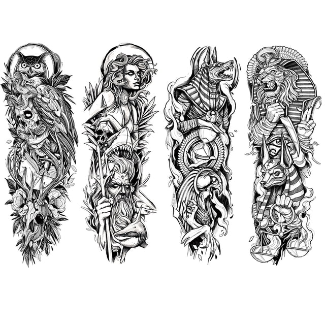 4 Uds Pegatinas Tatuaje Brazo Egipcio Maldición Animal Serie 170X480mm Pegatinas Tatuaje Corporal