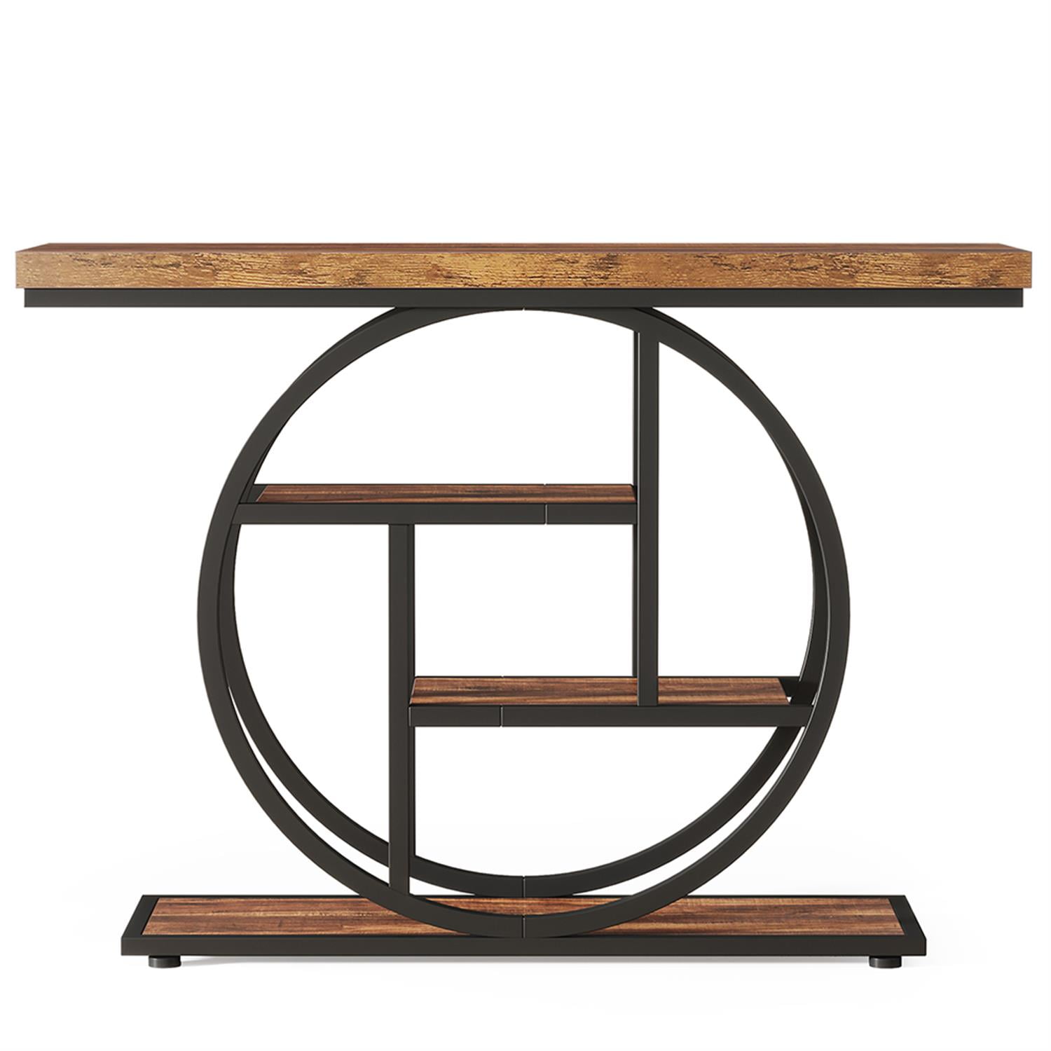 Demi Bonn 41"dustrial Console Table for Entryway, Farmhouse Sofa Tables Behind Couch, Rustic Wood and Metal Foyer Table with 3-Tier Shelves for Hallway Living Room, Rustic Brown