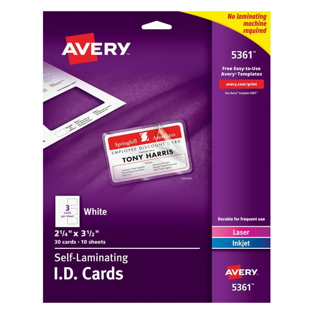 Avery SelfLaminating ID Cards, 2" x 31/4", 30 Cards (5361) Walmart
