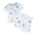 thumbnail image 2 of Spazoro Toddler Girls Pajamas Shirts and Shorts, Crew Neck Casual Home Wear Comfortable Short Sleeve Cute Print Outfit Sets for Child Girls Boys Blue Size 4 T, 2 of 3