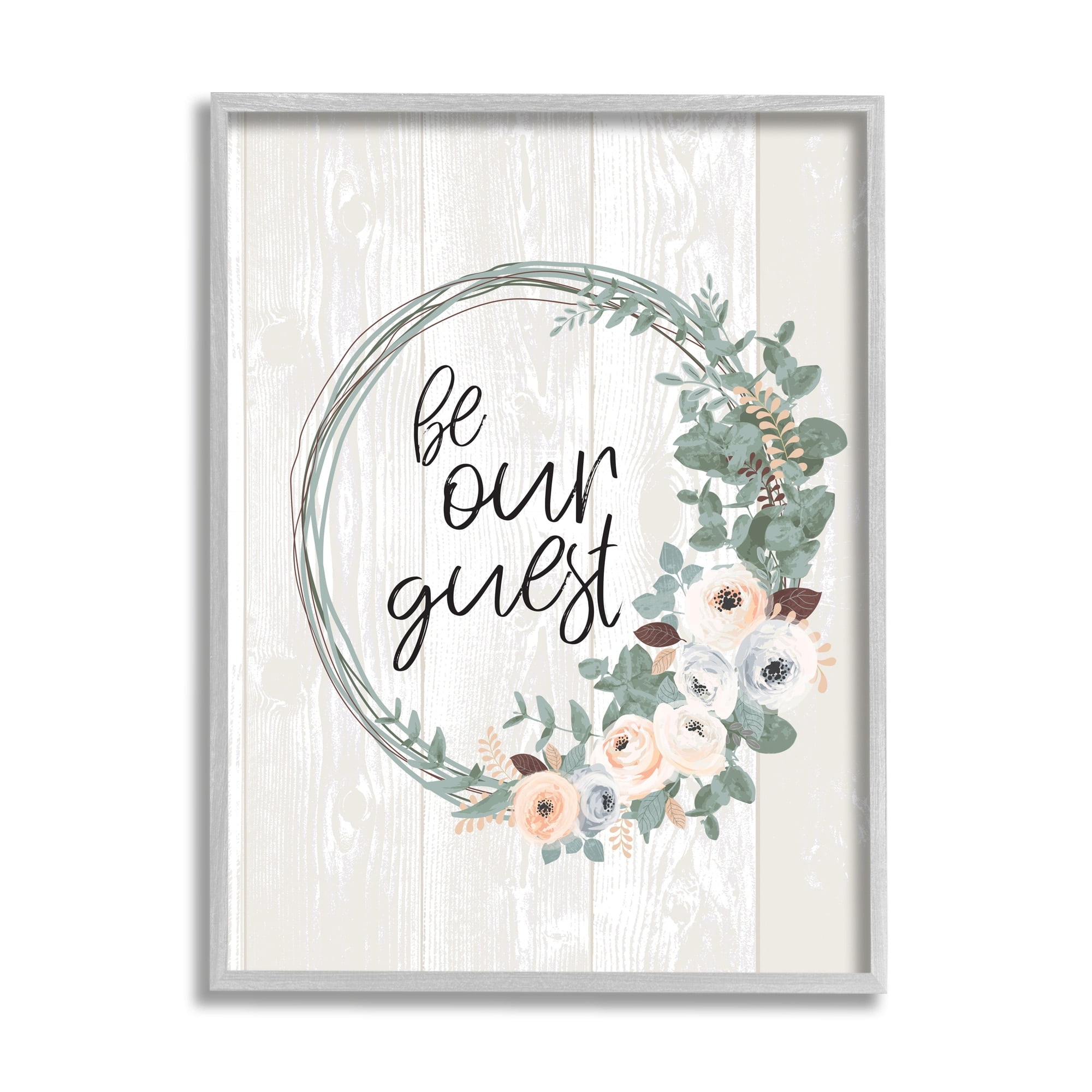 Stupell Industries Be Our Guest Greeting Charming Floral Wreath,24 x 30,Designed by Jennifer Ellory