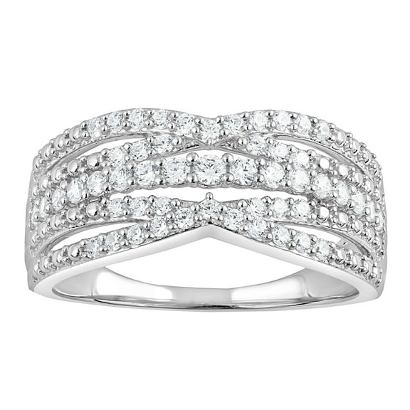 Unique Moments 1/3 Ct Round Cut Lab Grown Diamond Crossover Cocktail Ring in Sterling Silver (H-I, SI-I1)