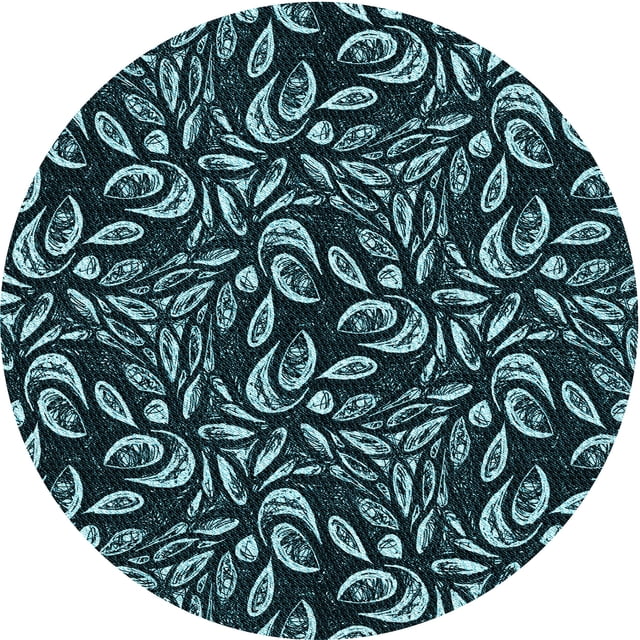 Ahgly Tapis Rond Lavable en Machine Intérieur Transitionnel Vert Sarcelle Profond, 7 Pieds Rond