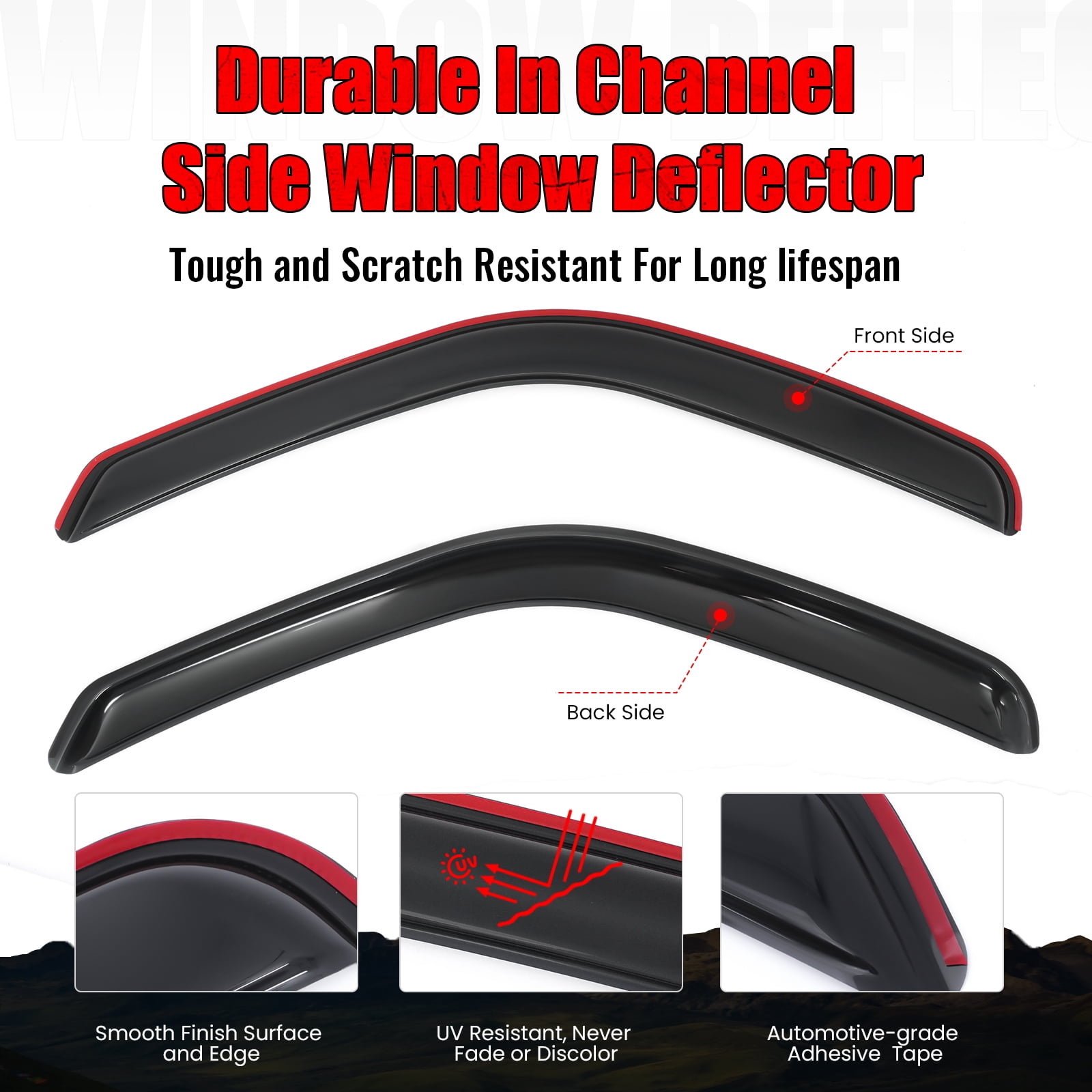 Ikon Motorsports In Channel Window Visors, Compatible with 2000-2006 Toyota Tundra Standard/Regular Cab, Acrylic Black Rain Guards, Side Window Wind Deflectors 2PC