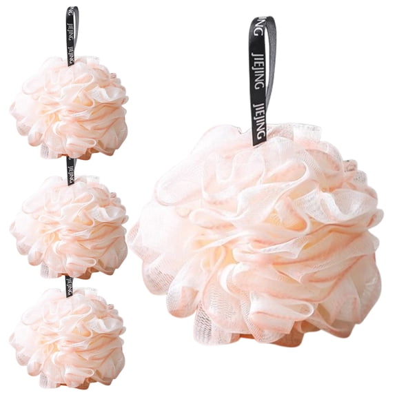 Djiypn 4 Pack Bath Sponge Shower Loofahs 50g, Mesh Pouf Bath Scrunchies Body Wash Puff, Body Scrubber Exfoliating Bath Sponge for Women and Men, Pink