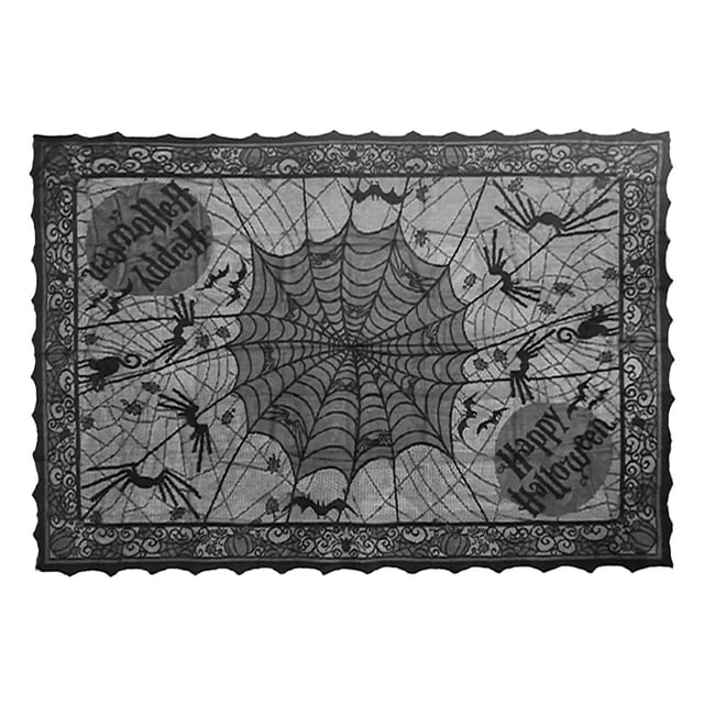 Lace Spider Web Design Halloween Table Cover Decor With Ghost Skeleton Pumpkin House Print Polyester Fabric Dining