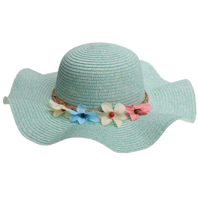 Sombreros de paja de verano con flores de fantasía para mujer y niña, sombrero de playa para el sol flexible con ala ancha cielo azul Colcomx Gorra Derby para mujer