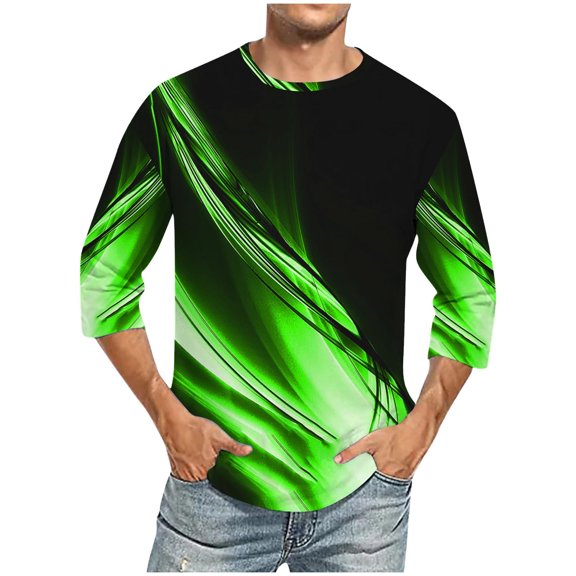 3/4 Sleeve T Shirts for Men Big and Tall S-5X Plus Size Crewneck Pullover T-Shirts Casual Basic Color Block Comfort Loose Tops Tshirts