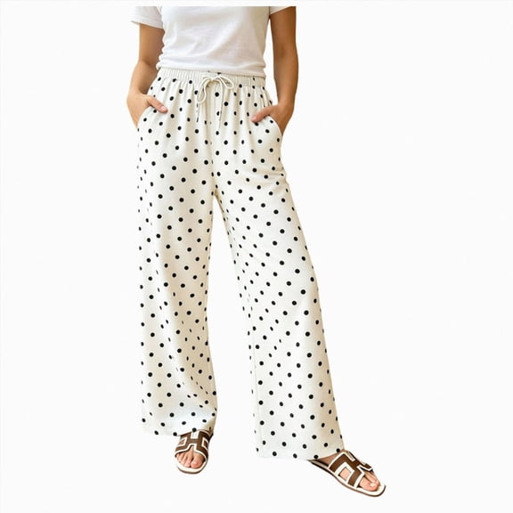 UAYOTSE Women Satin Dotted Home Pants Loose Straight Leg Casual Pants,Sizes S