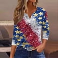thumbnail image 2 of 4th of July Womens Shirts 3/4 Sleeve Tshirts Loose USA Flag Print Tops Independence Day Patriotic Pullover USA 250th Anniversary Celebration Party V Neck Blouses Deep Red 3XL, 2 of 5